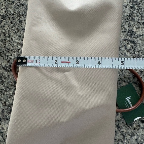 Harrods Beige Tote with Brown Leather Handles and Gold Button - Picture 7 of 8